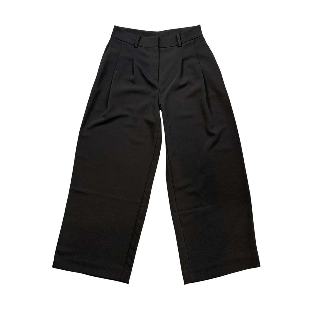Chicos Pants Women 4 Black Wide Leg High Rise Pleated Front Stretch Ankle Casual